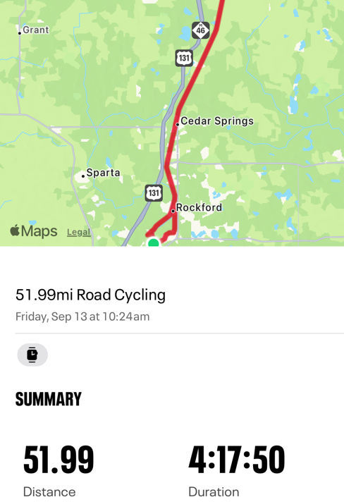 Sept. 13 - 51.99 mile Ride