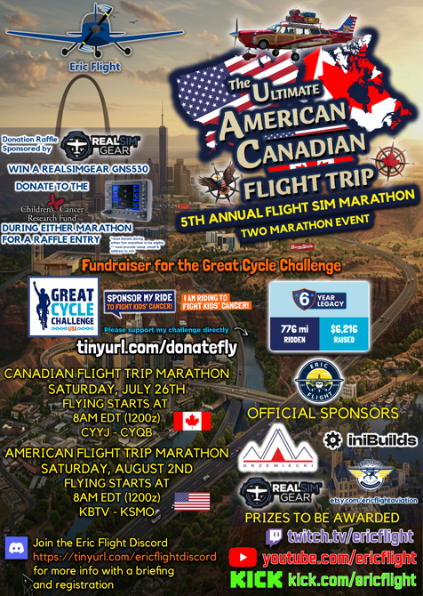 Eric Flight The Ultimate American Canadian Flight Trip Flight Sim Fundraising Marathon