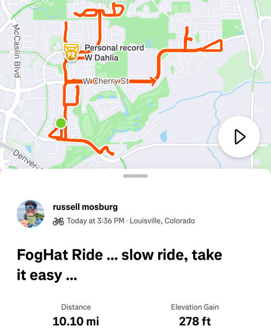 FogHat ride … “slow ride, take it easy”