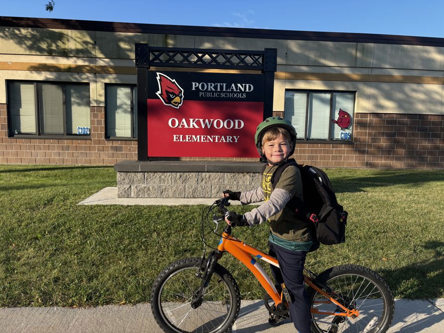 Timmy biked to school!