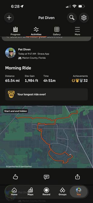 Today’s cycle ride 65.54 miles